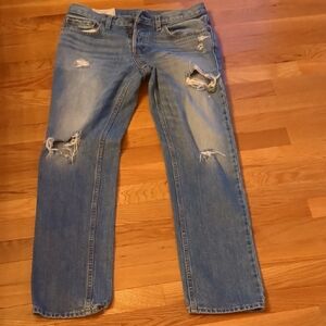 Hollister Men's Distressed Straight-Leg Jeans - Light Blue Wash